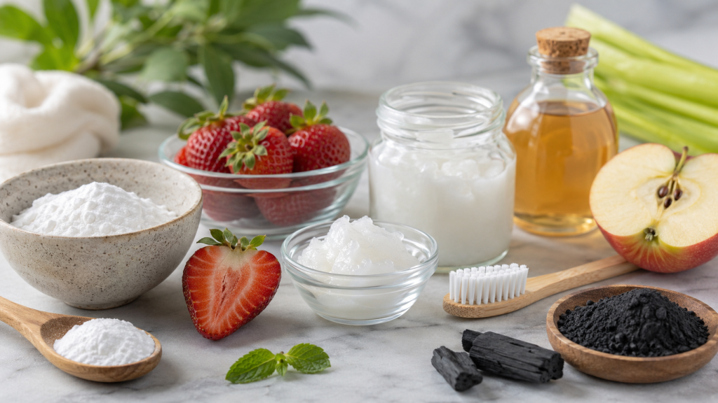 Whiten teeth naturally with safe home remedies. Baking soda, oil pulling, and dietary tips for a brighter smile without harsh chemicals.