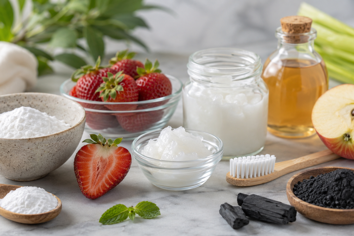 Whiten teeth naturally with safe home remedies. Baking soda, oil pulling, and dietary tips for a brighter smile without harsh chemicals.