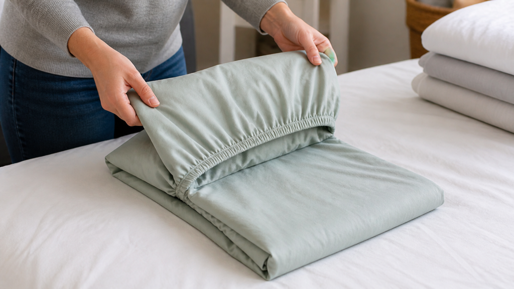 Finally learn how to fold a fitted sheet neatly. Simple step-by-step method that anyone can master for tidy linen closets and stress-free laundry.