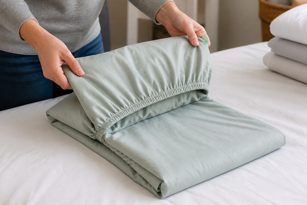 Finally learn how to fold a fitted sheet neatly. Simple step-by-step method that anyone can master for tidy linen closets and stress-free laundry.