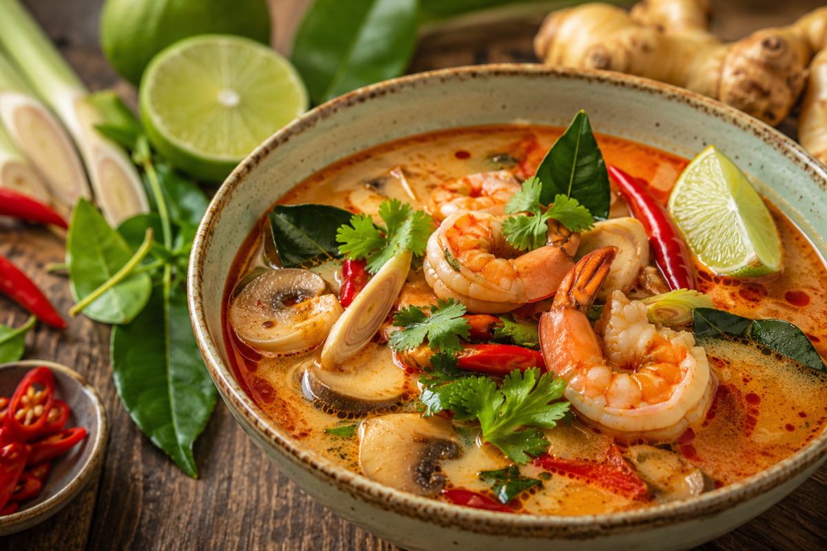 Learn how to make authentic Tom Yum at home with fresh herbs, shrimp, mushrooms, and Thai spices. Detailed recipe, cooking tips, ingredient substitutions, and step-by-step instructions for balanced homemade Tom Yum soup.