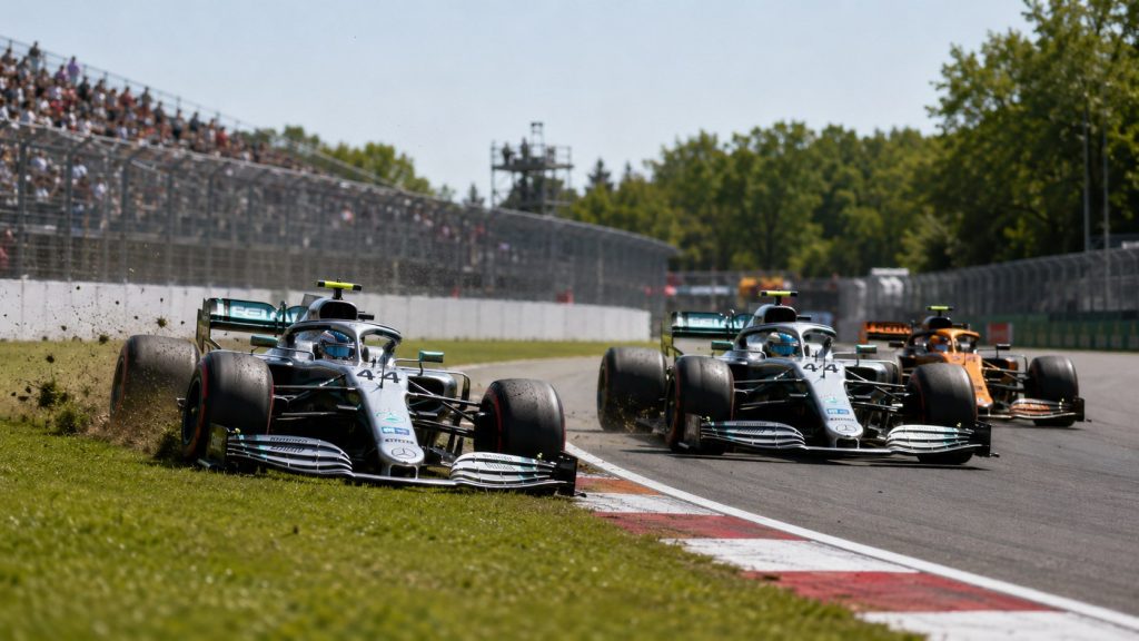 F1 Canadian GP sprint saw George Russell win for Mercedes, while Antonelli lost second after two grass moments in Montreal.