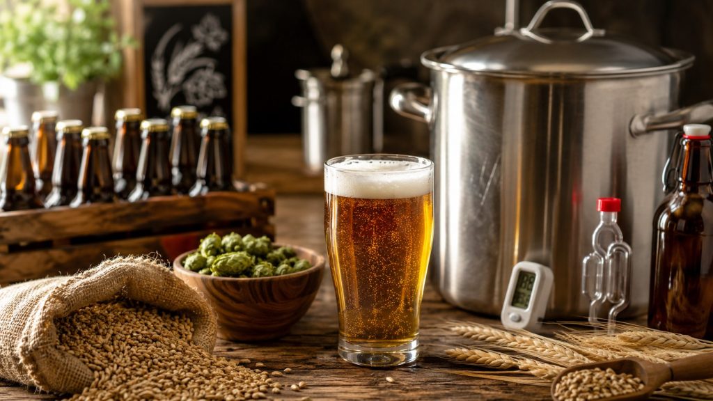 How to brew beer at home with a simple pale ale recipe, equipment list, fermentation timing, bottling advice, and beginner mistakes.
