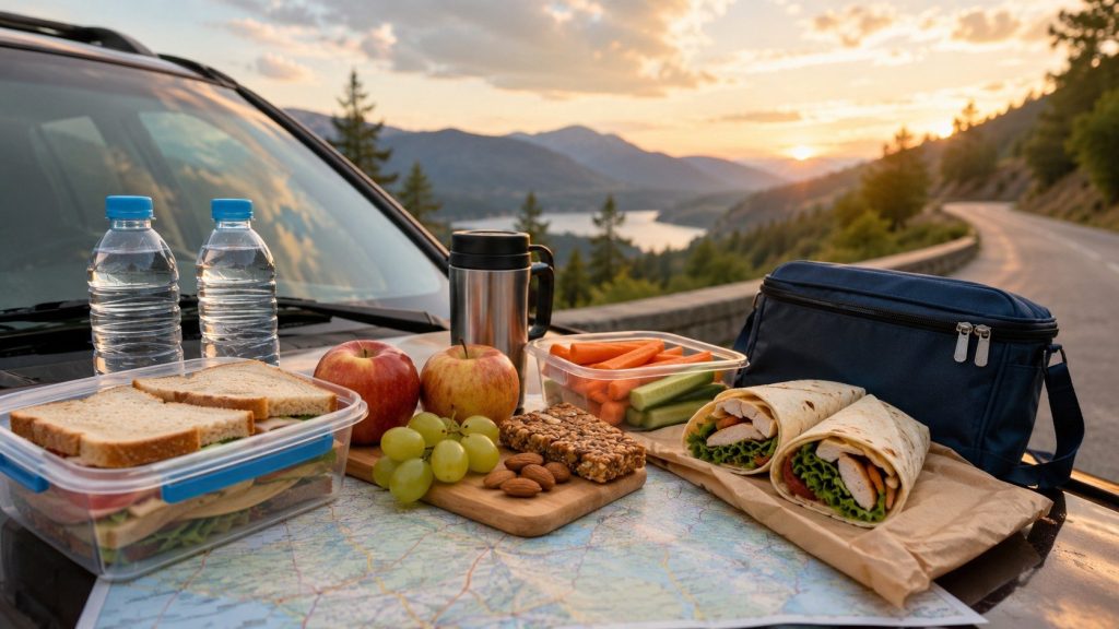 What to prepare for a road trip: safe foods, easy travel recipes, storage tips, healthy snacks, hydration advice, and practical meal ideas for long drives, train rides, and family vacations.