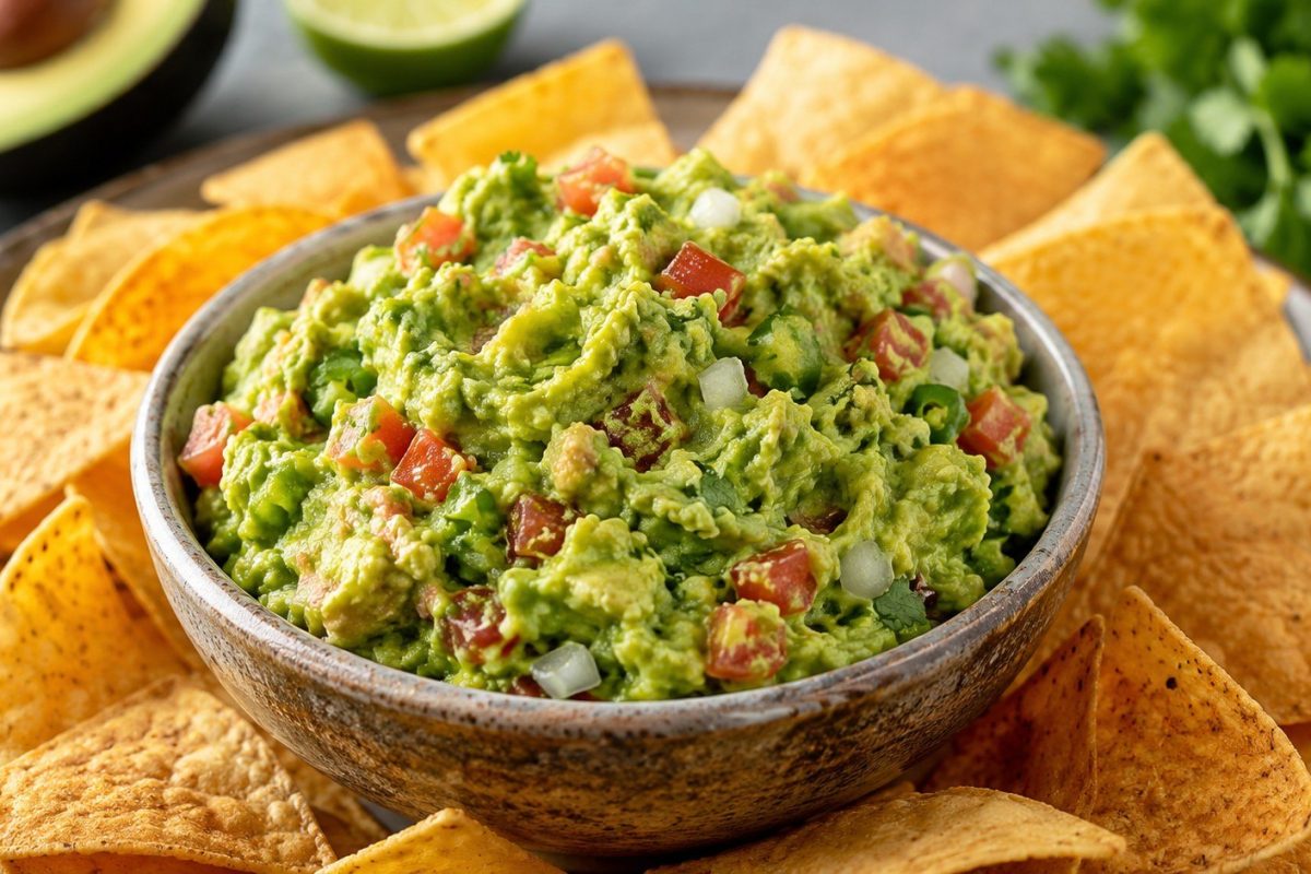 How to make guacamole for nachos with ripe avocado, lime, jalapeño, tomato, and cilantro. Follow this 15-minute recipe for a thick, fresh dip.