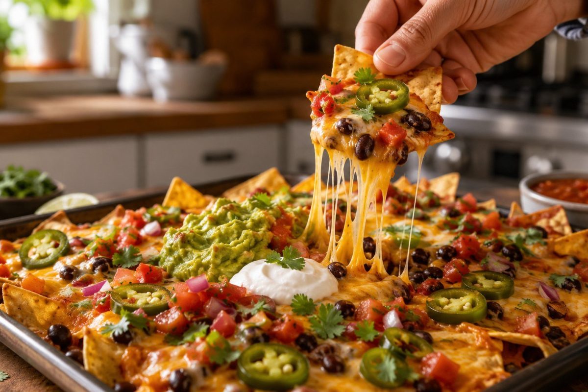 How to make nachos at home: follow an easy crispy nachos recipe with exact ingredients, oven times, cheese choices, meat seasoning, toppings, and reheating tips.