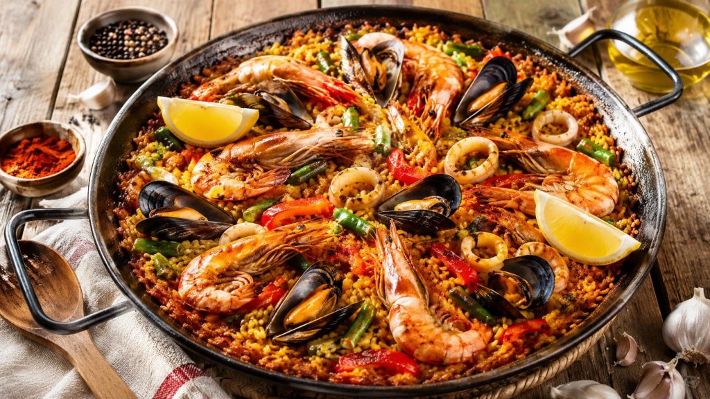 How to cook paella with chicken, rabbit, saffron, Bomba rice, and beans. Follow the original Valencian recipe and learn how to create crispy socarrat.