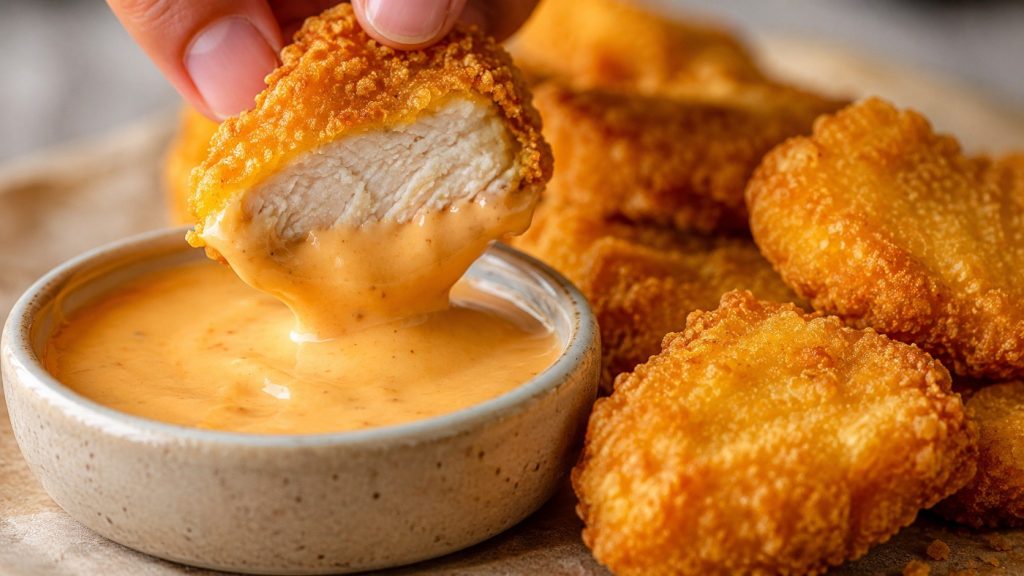How to make McDonald’s chicken nuggets at home with tender chicken, crispy batter, exact frying temperatures, sauces, air-fryer tips, and storage advice.