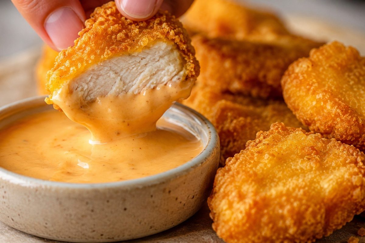 How to make McDonald’s chicken nuggets at home with tender chicken, crispy batter, exact frying temperatures, sauces, air-fryer tips, and storage advice.