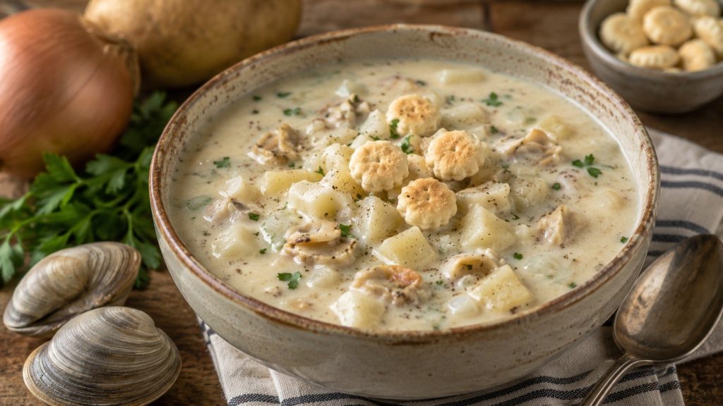 How to make clam chowder at home with clams, potatoes, bacon and cream. Follow an original New England recipe with exact amounts, timings and texture tips.
