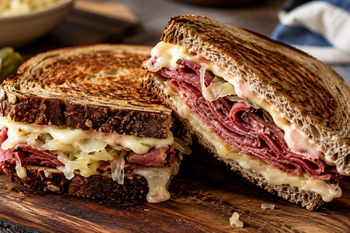 How to make a Reuben sandwich with corned beef, Swiss cheese, sauerkraut, Russian dressing, and crisp rye bread using a reliable step-by-step recipe.