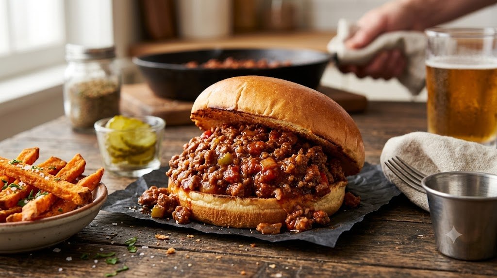 How to make Sloppy Joe with ground beef, tomato sauce, Worcestershire sauce, exact cooking times, serving ideas, storage tips, and an easy original recipe.