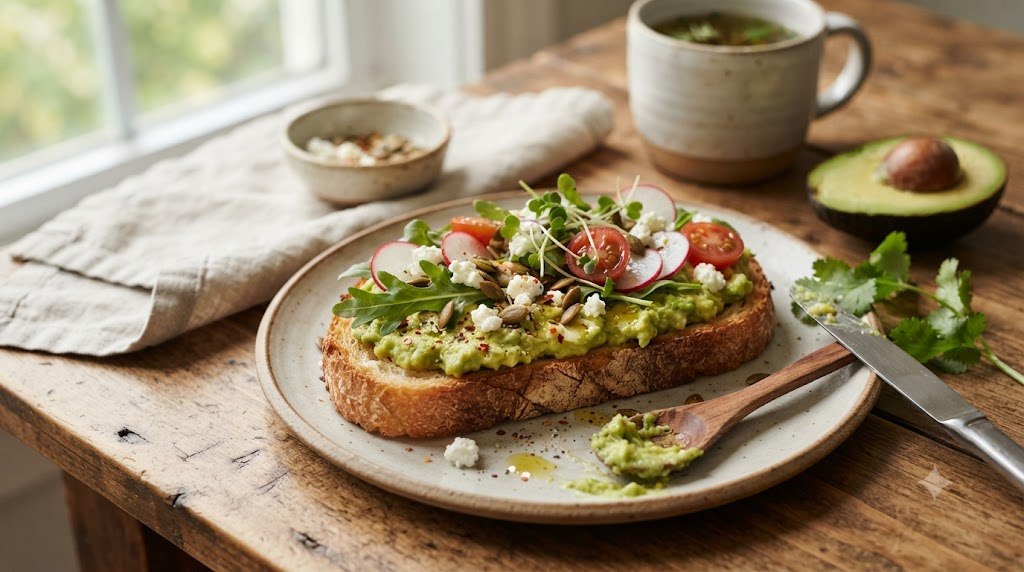 Healthy avocado toast recipe with exact portions, calories, whole-grain bread, protein toppings, step-by-step instructions, and practical tips for a crisp diet-friendly breakfast.
