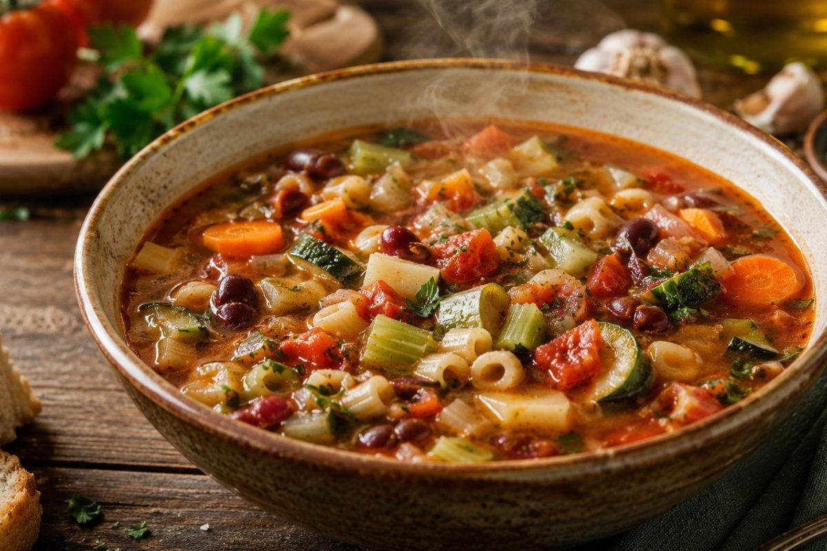 How to make minestrone with beans, pasta, tomatoes, and seasonal vegetables. Follow the original Italian recipe, exact cooking order, storage tips, and regional variations.