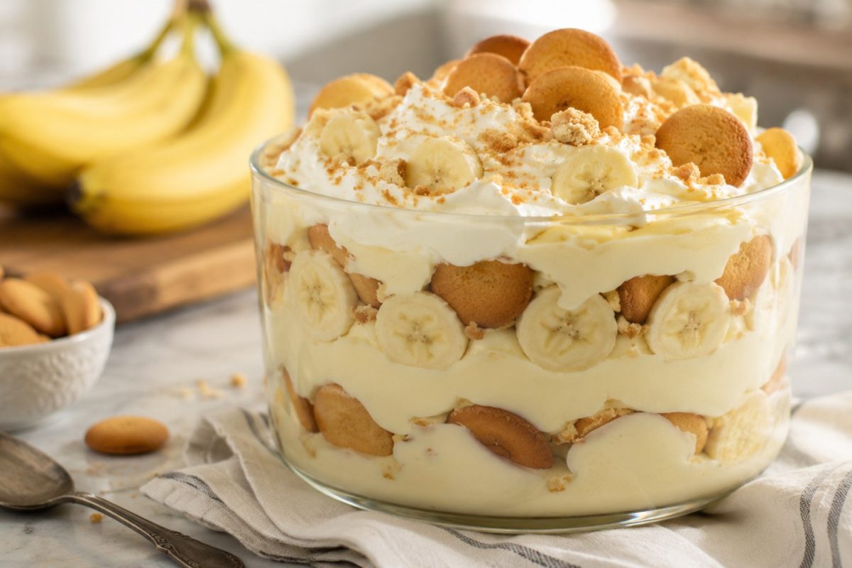 How to make banana pudding with homemade vanilla custard, ripe bananas, wafers, and whipped cream. Exact proportions, chilling times, storage tips, and FAQ.