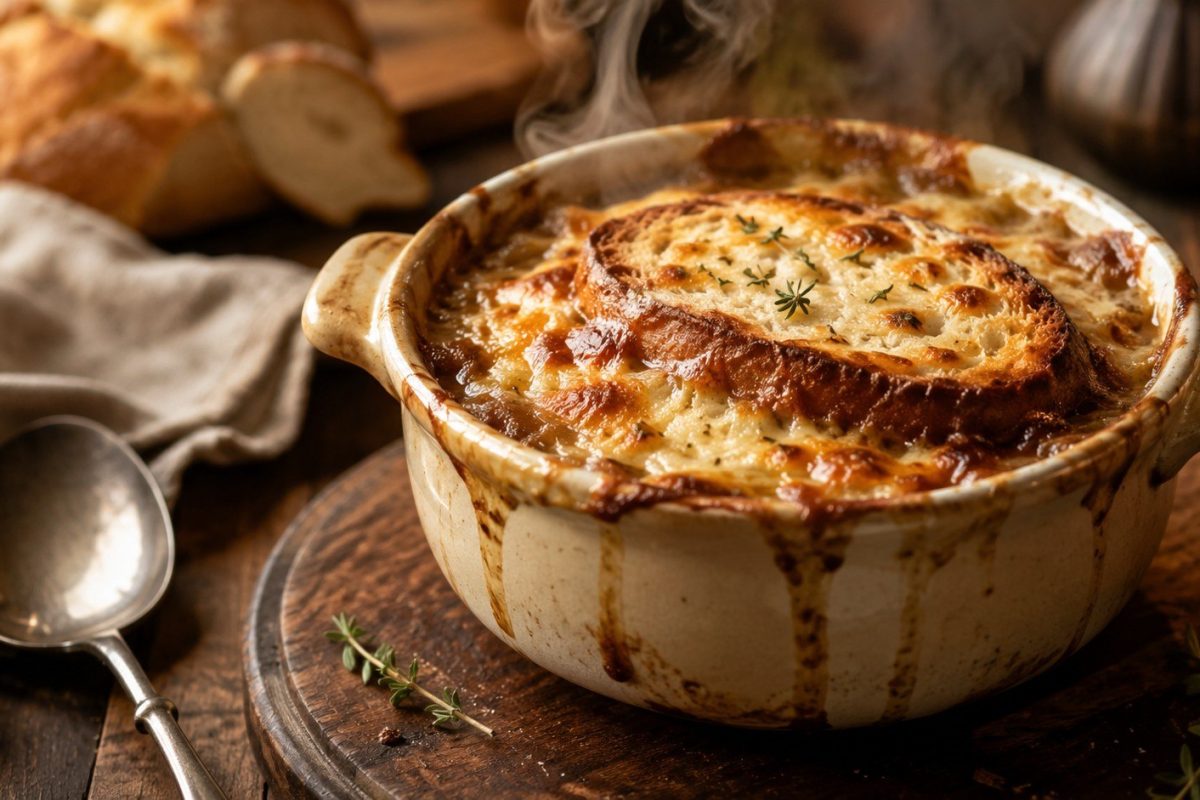 How to make French onion soup with caramelized onions, rich broth, toasted baguette, and Gruyère cheese, including exact timings, substitutions, and expert tips.