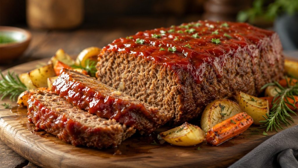 How to make meatloaf with ground beef, vegetables, breadcrumbs and tangy glaze. Get exact ingredients, baking time, safe temperature and storage tips.