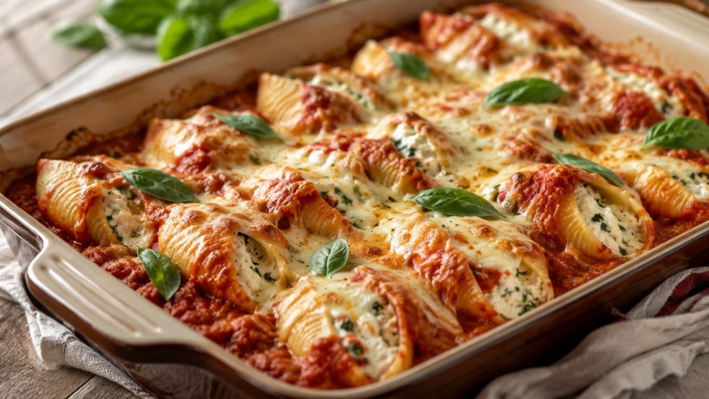 Stuffed shells recipe with ricotta, mozzarella and Parmesan: learn how to fill jumbo pasta shells, prevent tearing, bake them at 350°F and keep the filling creamy.