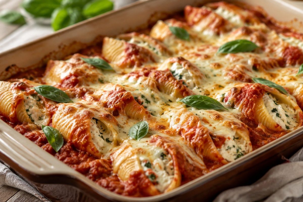 Stuffed shells recipe with ricotta, mozzarella and Parmesan: learn how to fill jumbo pasta shells, prevent tearing, bake them at 350°F and keep the filling creamy.