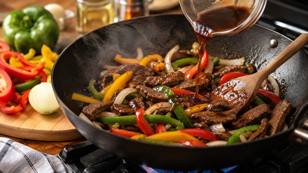 Pepper steak recipe with tender beef, bell peppers and savory sauce: learn the best beef cut, slicing method, marinade, cooking order and stir-fry timing.