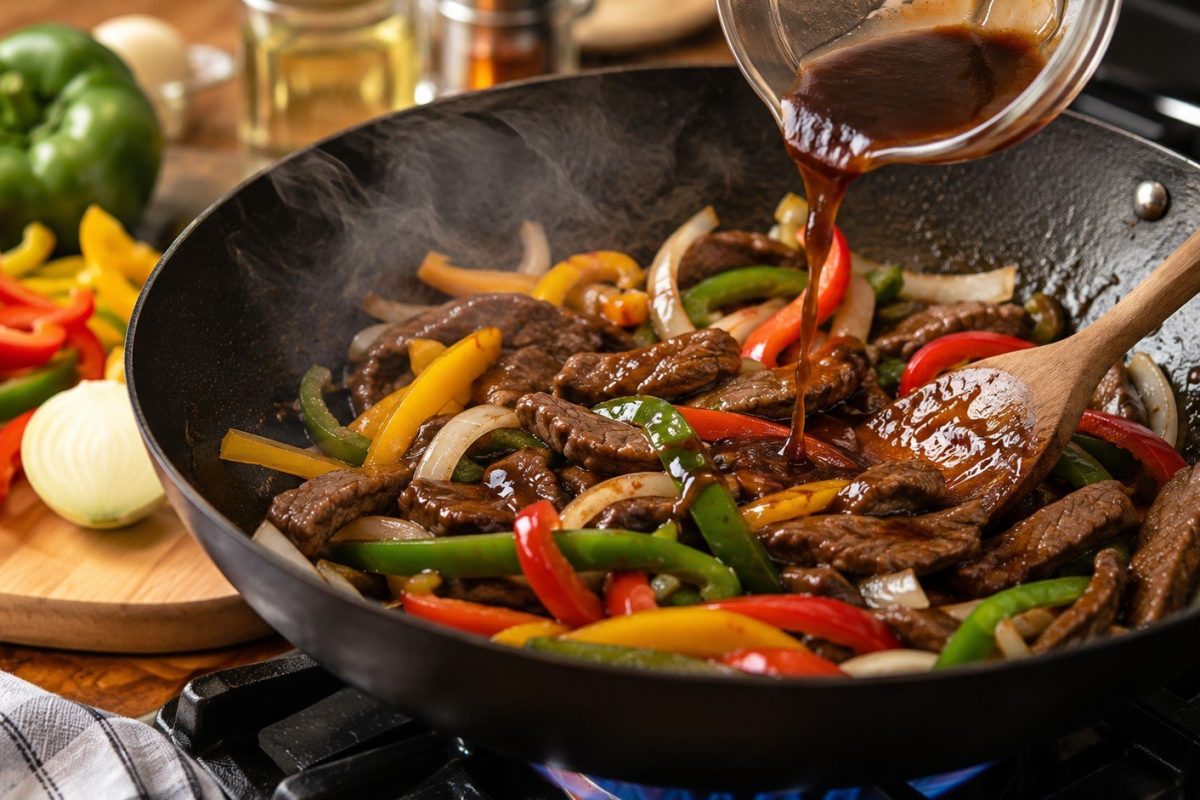 Pepper steak recipe with tender beef, bell peppers and savory sauce: learn the best beef cut, slicing method, marinade, cooking order and stir-fry timing.