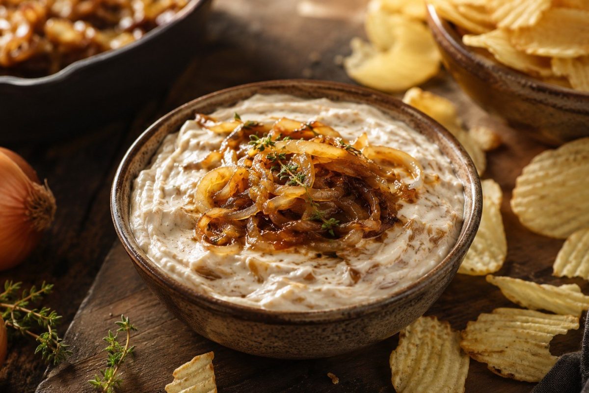 French onion dip recipe with caramelized onions, sour cream and mayonnaise. Learn exact ingredients, cooking time, texture tips, storage rules and serving ideas.