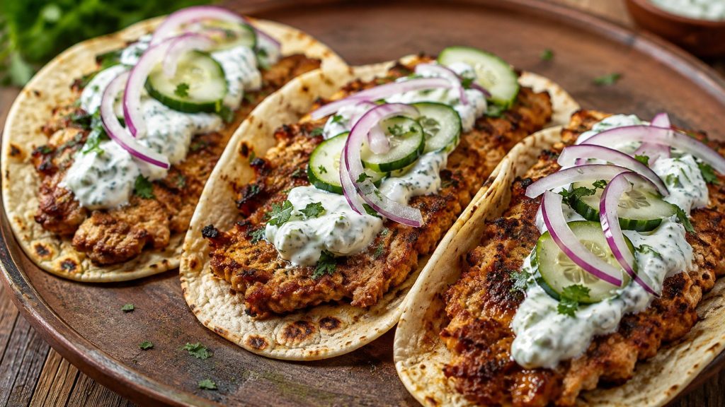 Gyro Smash Tacos combine crispy tortillas, smashed ground chicken, thick tzatziki, cucumber and red onion. Get exact ratios, skillet tips and safe cooking temperatures.