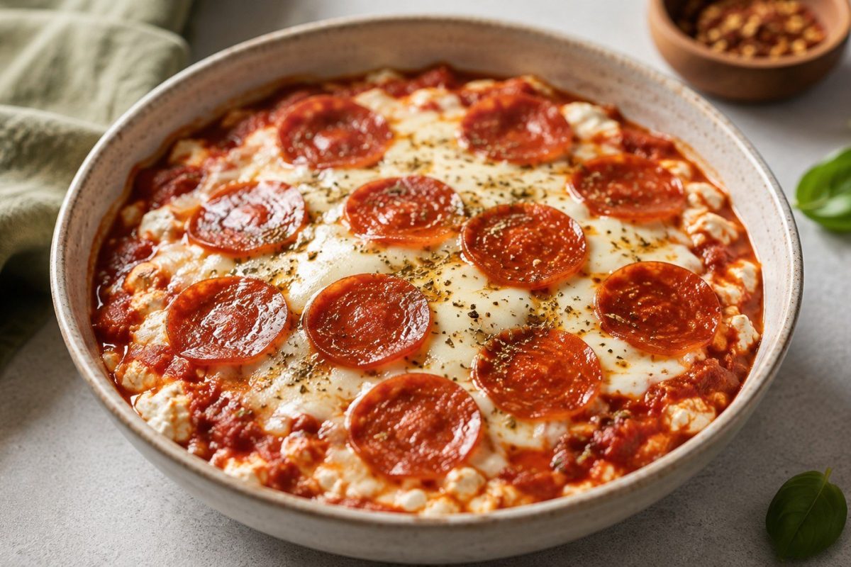 Cottage Cheese Pizza Bowl with tomato sauce, mozzarella and pepperoni: exact ratios, oven and air fryer methods, nutrition tips, variations and fixes for a watery bowl.