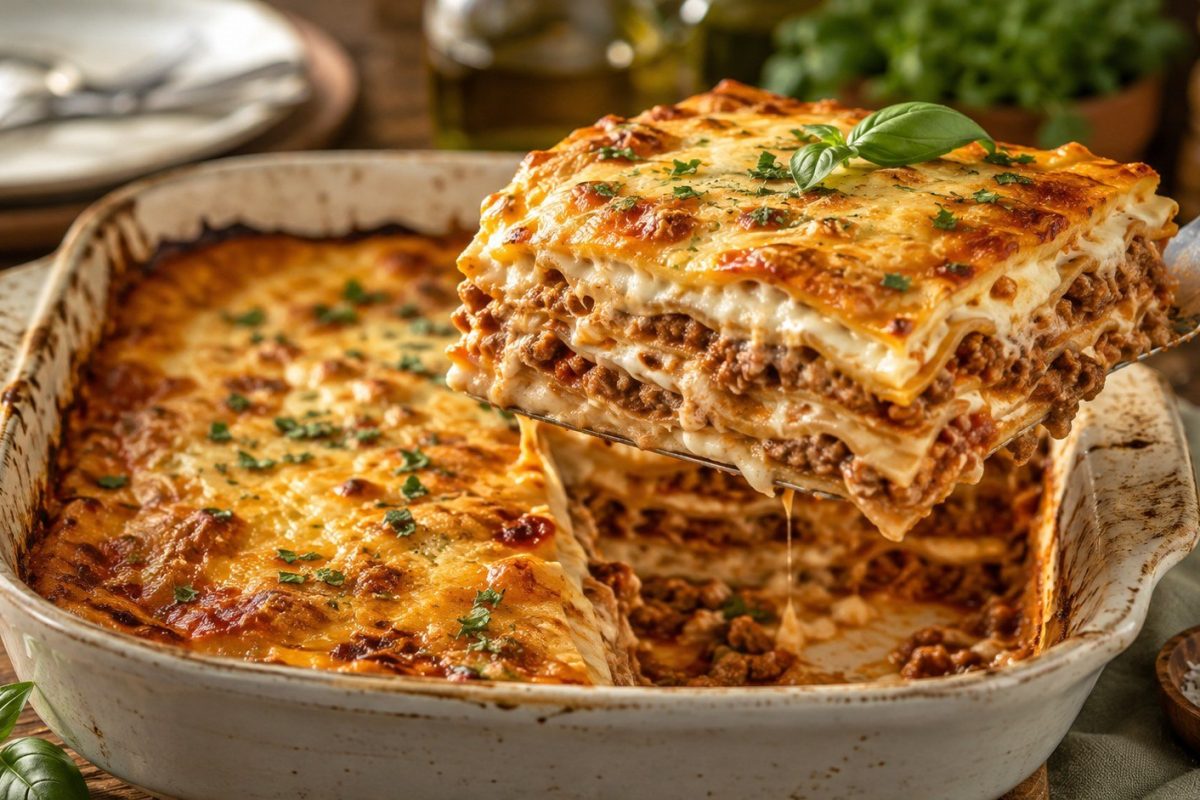 How to make lasagna with rich meat sauce, creamy ricotta, exact layering instructions, baking times, storage advice, and solutions for watery layers.