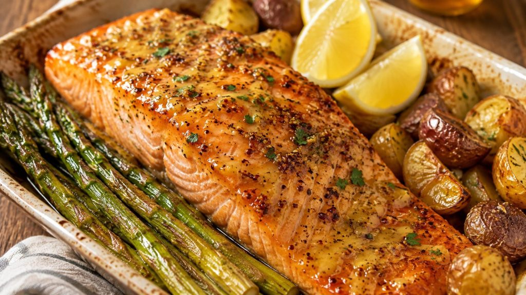 Baked salmon with honey mustard glaze is ready in about 20 minutes. Get the best oven temperature, cooking time, glaze ratio, serving ideas, and food-safety tips.