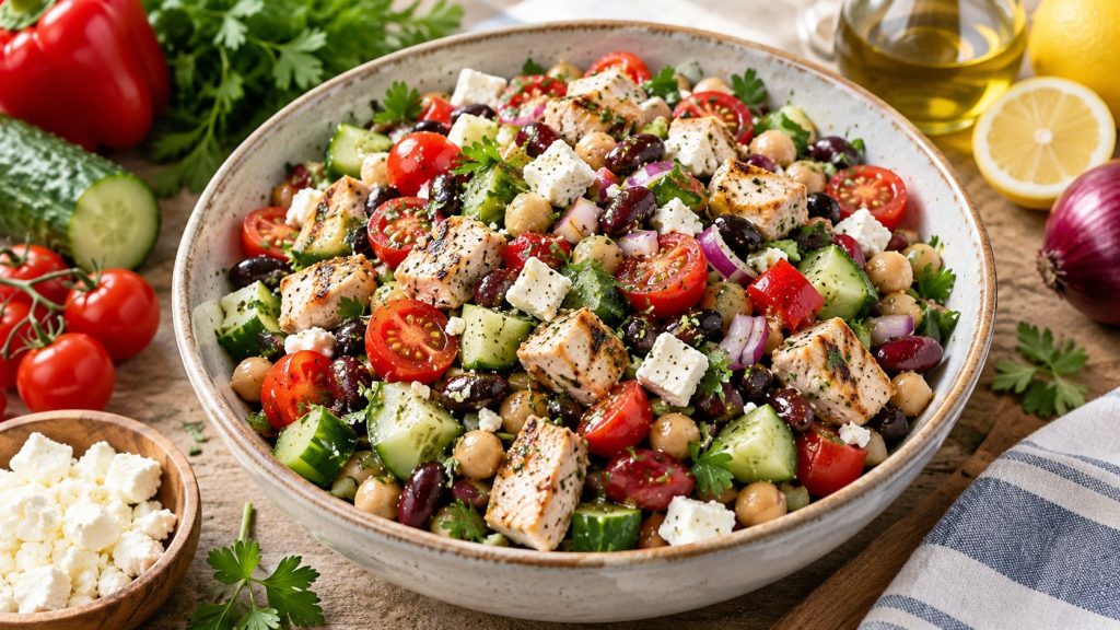 Dense Bean Salad recipe with beans, crisp vegetables, feta, chicken and lemon vinaigrette. Learn the best ratios, protein options, storage rules and meal-prep method.