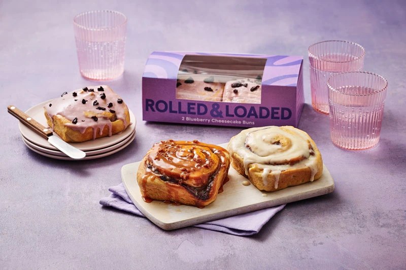 Tesco cinnamon buns launch in 3 new Rolled & Loaded flavours for £2.25, including Cinnamon, Blueberry Cheesecake and Caramel & Chocolate.