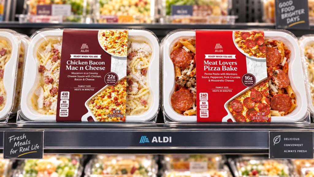 Aldi ready-made meals launch in October with 7 refrigerated options under $15, up to 46 grams of protein and nationwide availability by January 2027.