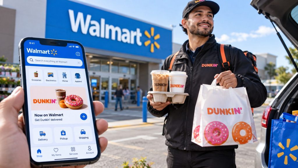 Walmart Dunkin’ delivery is coming to the Walmart app, starting at 150 locations before expanding to most standalone Dunkin’ restaurants nationwide.