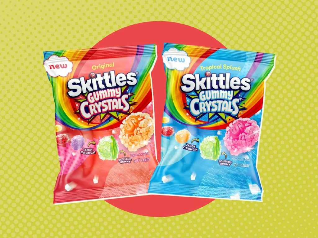 Skittles Gummy Crystals launch November 2 with Original and Tropical Splash flavors before reaching selected stores and expanding nationwide in 2027.