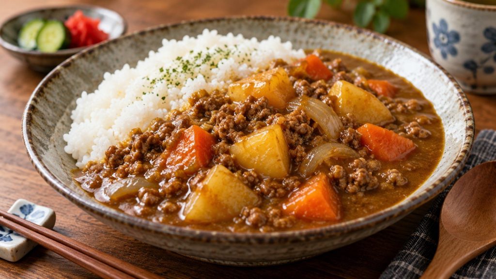 Japanese Ground Beef Curry is an easy Japanese curry recipe with browned beef, potatoes, carrots, curry roux and rice, ready for a practical weeknight dinner.