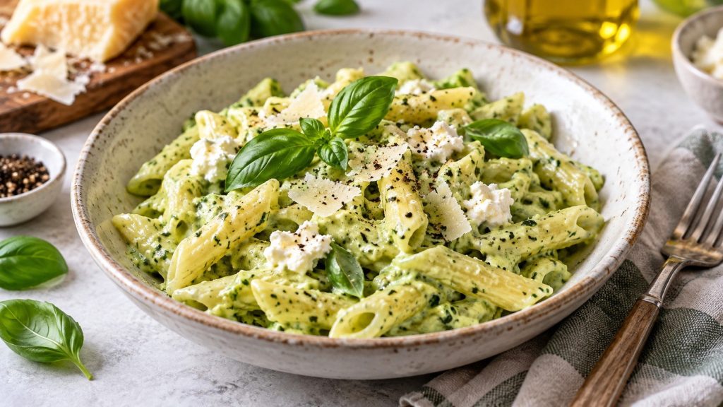 Creamy Cottage Cheese Basil Pasta is a 20-minute high-protein pasta with blended cottage cheese, fresh basil, Parmesan, garlic, and a silky sauce without heavy cream.