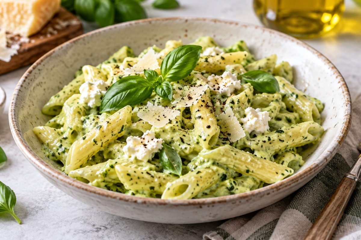 Creamy Cottage Cheese Basil Pasta is a 20-minute high-protein pasta with blended cottage cheese, fresh basil, Parmesan, garlic, and a silky sauce without heavy cream.