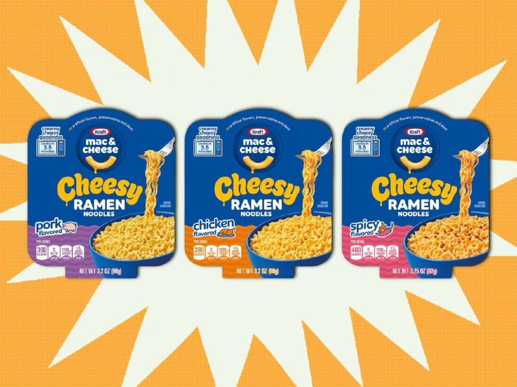 Kraft Mac & Cheese Cheesy Ramen launches in early 2027 with Spicy, Chicken and Pork flavors and no artificial dyes, preservatives or flavors.