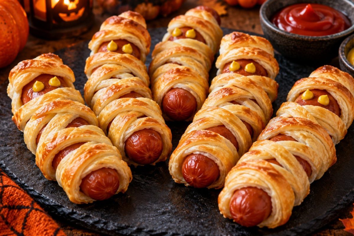 How to make Mummy Hot Dogs with crescent dough, baking times, wrapping tips, food-safety guidance, serving ideas, make-ahead advice, and Halloween variations.