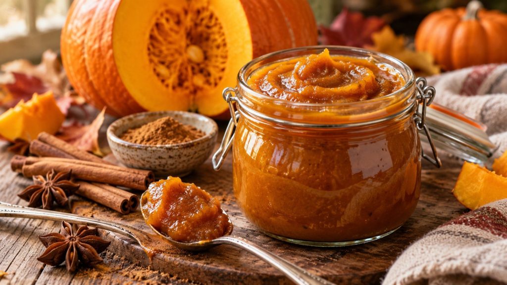How to make pumpkin butter with pumpkin puree, cider, maple syrup, and warm spices in about 30 minutes, including texture, storage, serving, and safety tips.