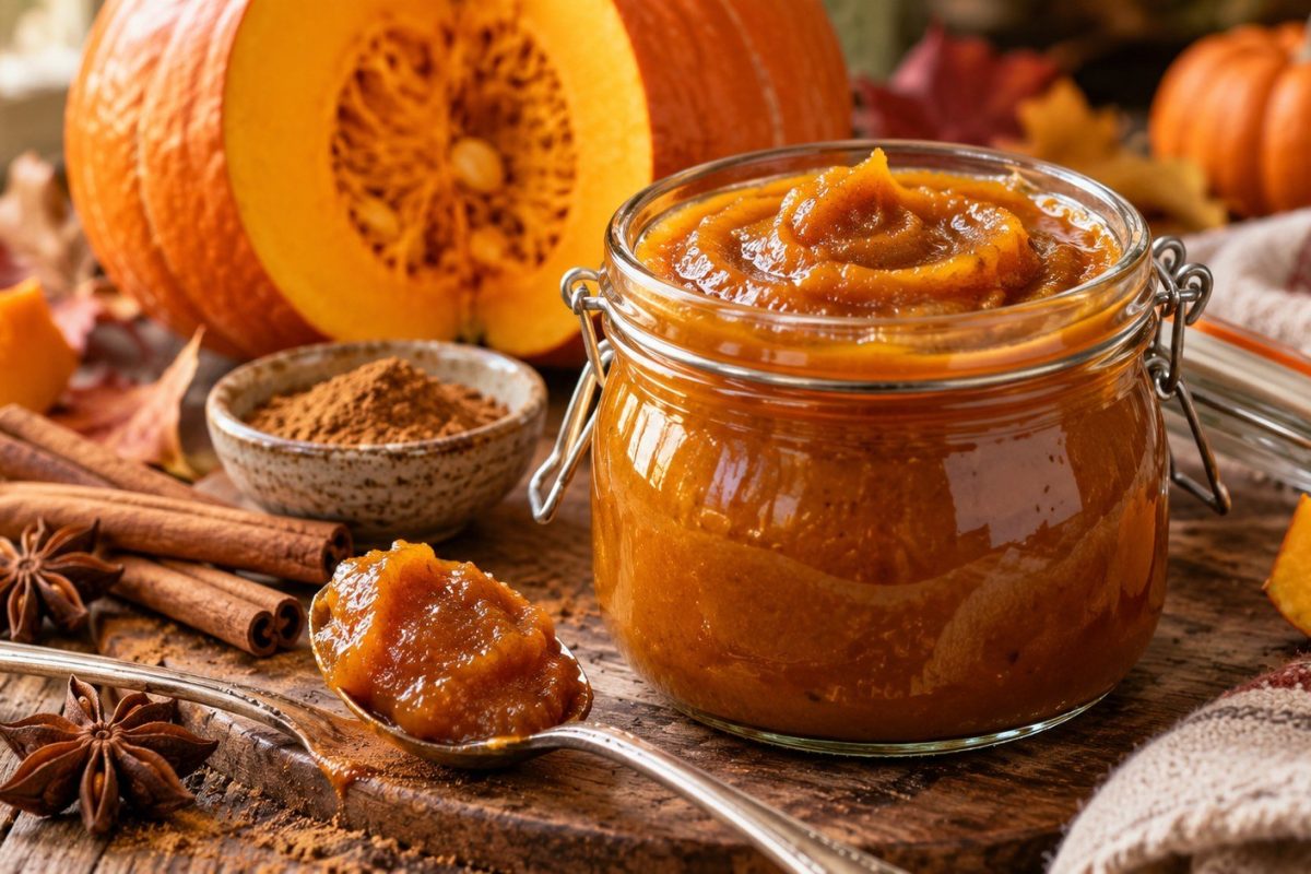 How to make pumpkin butter with pumpkin puree, cider, maple syrup, and warm spices in about 30 minutes, including texture, storage, serving, and safety tips.